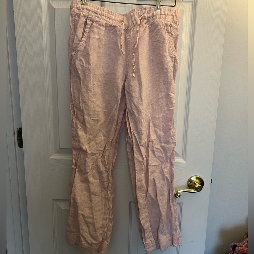LL Bean 100% Linen Pink Drawstring Pants
